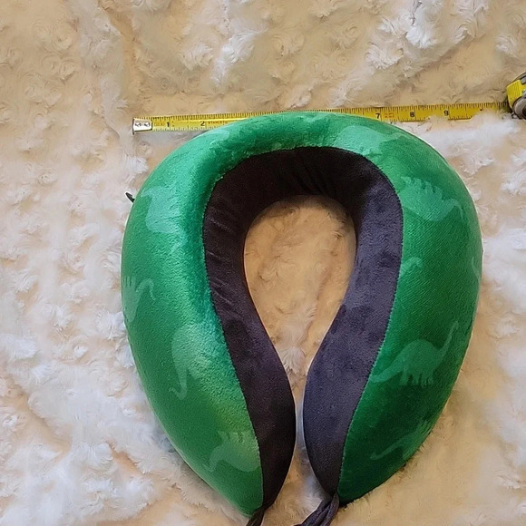 Neck pillow with dinosaurs green with snap button closure adult size travel - Picture 8 of 9